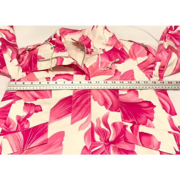 Cache Womens Jacket Pink White Bright Floral Sz. Small Balloon Sleeves Zip Front - Picture 10 of 15